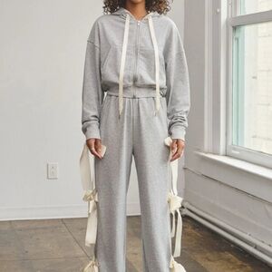 Elegant Gray Women's Jogger Set with Ribbon Details. So sweet and feminine